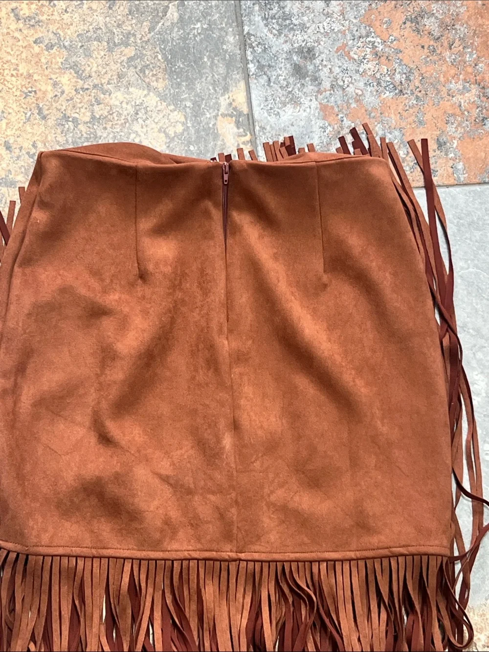 Fringe Suede-Look Mini Skirt in Rust